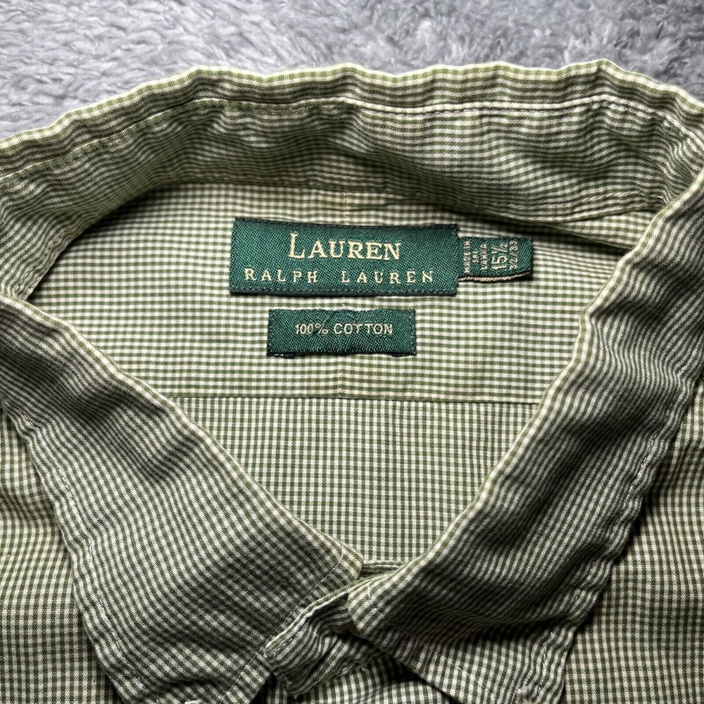 Lauren Ralph Lauren Men's 15.5 32/33 Long Sleeve Polo Shirt Green White Plaid - Picture 2 of 12